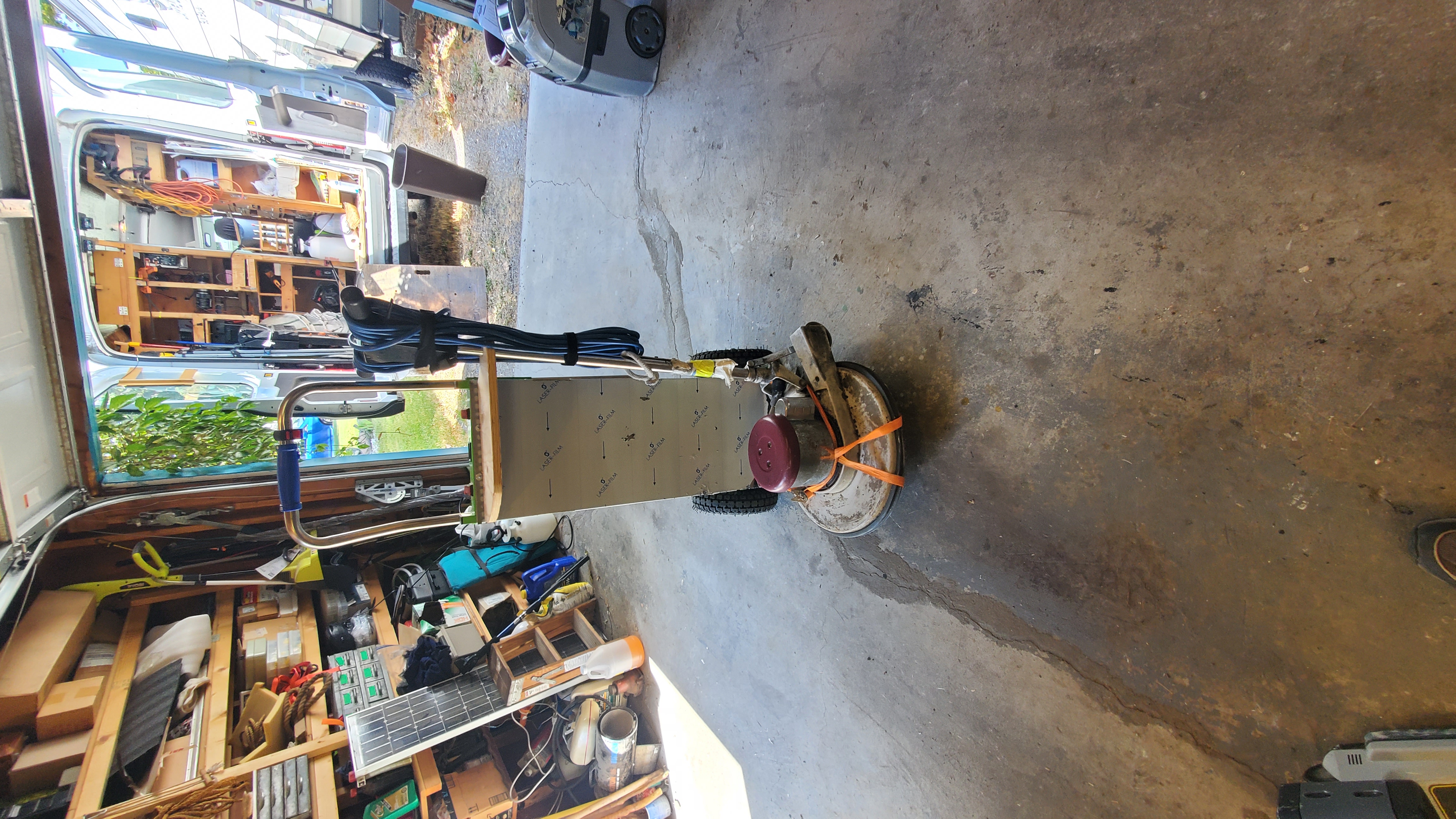 stair climbing hand truck for floor burnisher